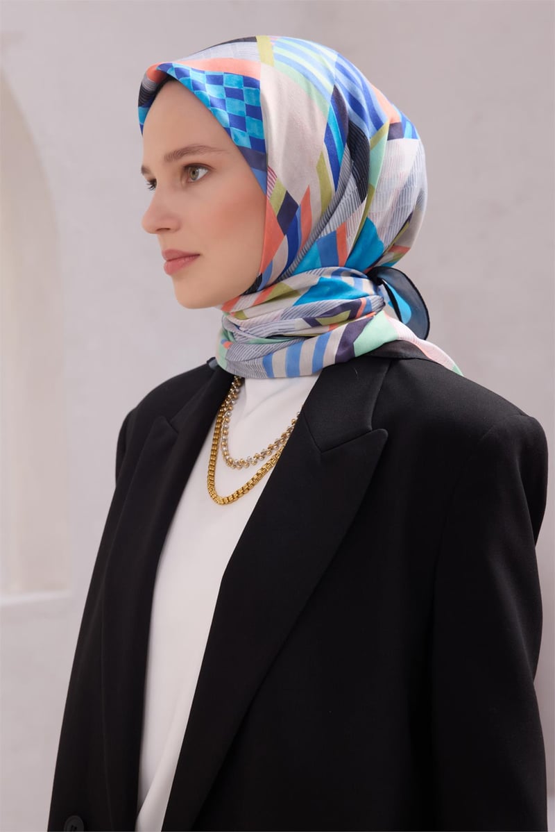 {URUNSEO_TITLE} | BELLI | POLYESTER EŞARP | BELLİ GEOMETRİK DESEN NOVA SİYAH EŞARP 1010