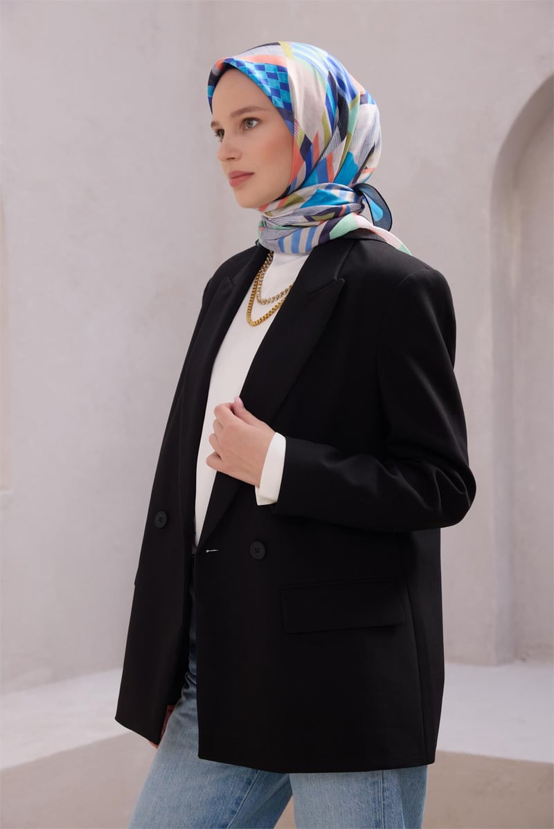 {URUNSEO_TITLE} | BELLI | POLYESTER EŞARP | BELLİ GEOMETRİK DESEN NOVA SİYAH EŞARP 1010