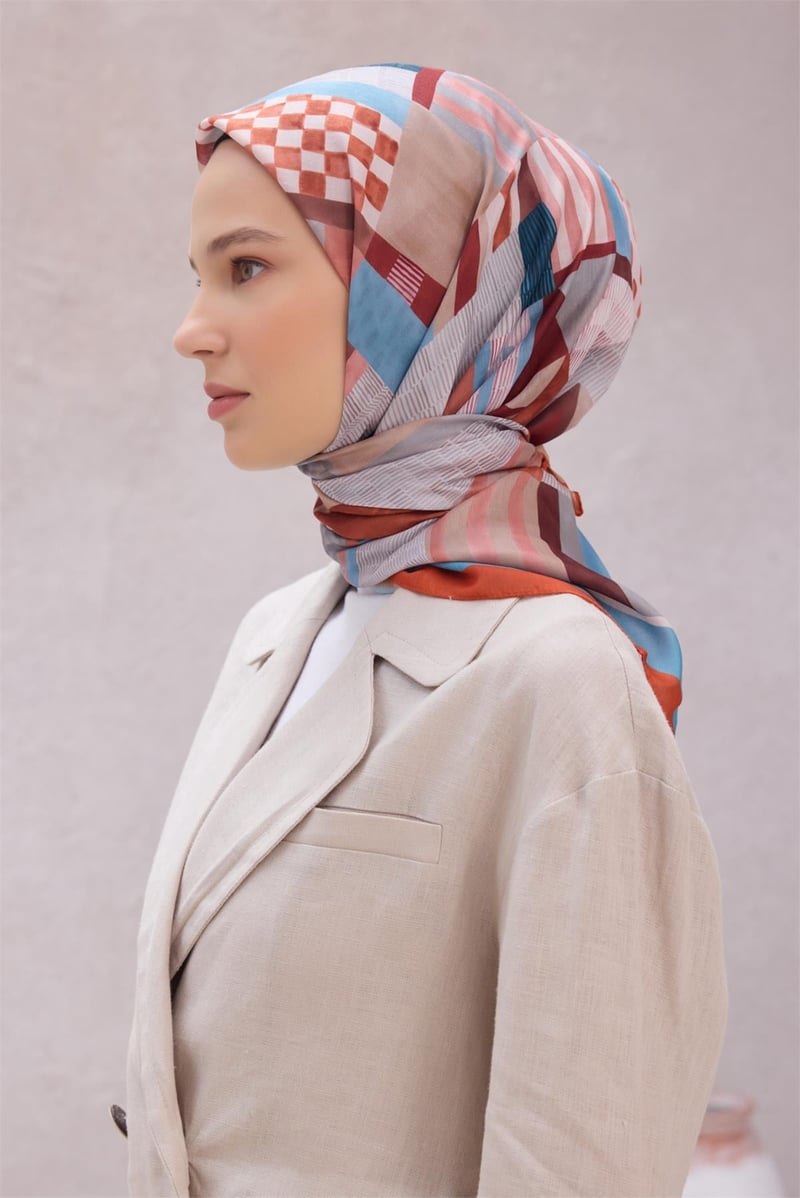 {URUNSEO_TITLE} | BELLI | POLYESTER EŞARP | BELLİ GEOMETRİK DESEN NOVA TURUNCU EŞARP 1010