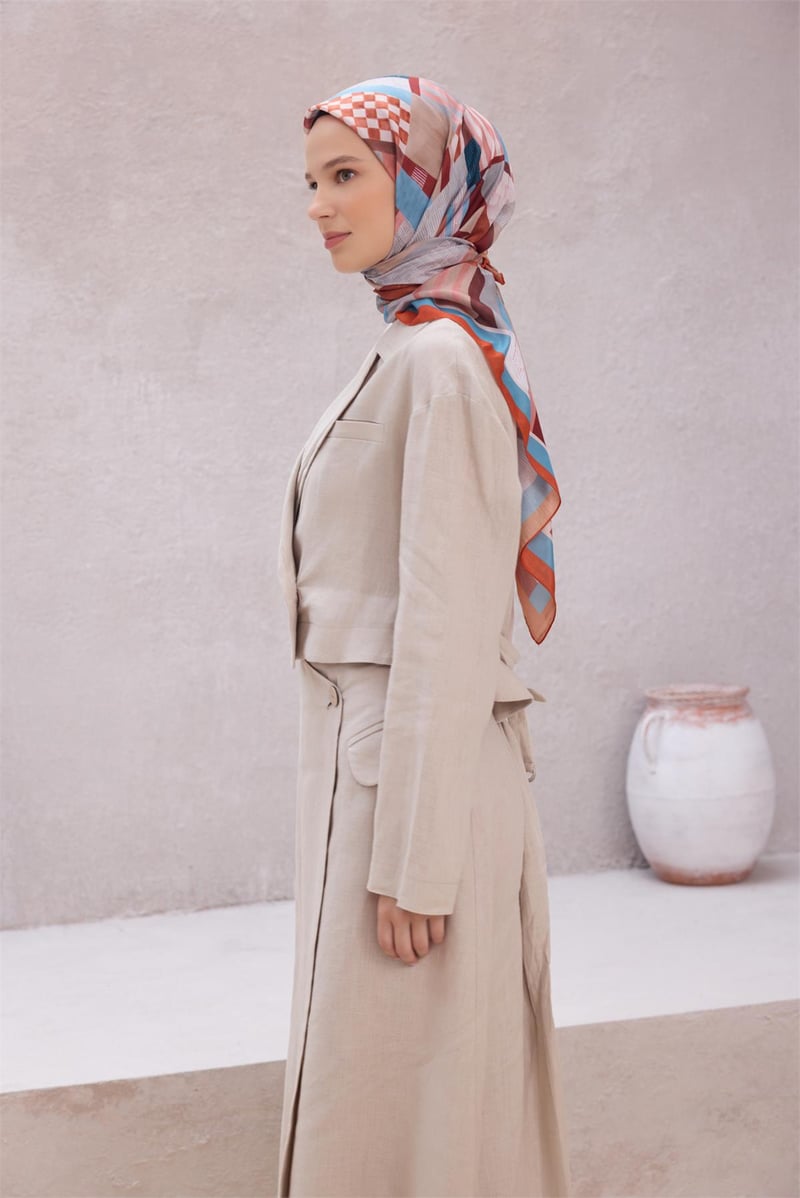 {URUNSEO_TITLE} | BELLI | POLYESTER EŞARP | BELLİ GEOMETRİK DESEN NOVA TURUNCU EŞARP 1010