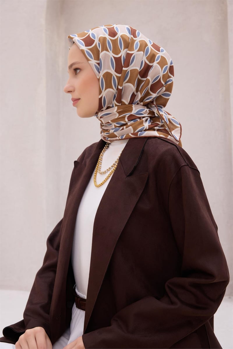 {URUNSEO_TITLE} | BELLI | POLYESTER EŞARP | BELLİ GEOMETRİK DESEN NOVA VİZON - BEJ EŞARP 1001