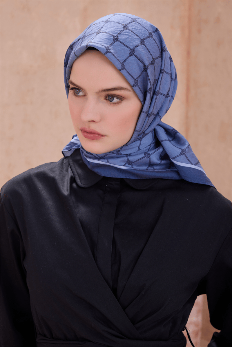 BELLİ GEOMETRİK DESEN PAULİSTA İNDİGO EŞARP 9