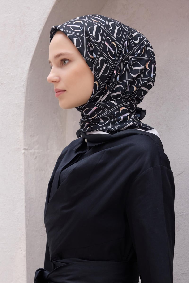 {URUNSEO_TITLE} | BELLI | POLYESTER EŞARP | BELLİ İMZA DESEN NOVA SİYAH EŞARP 1013