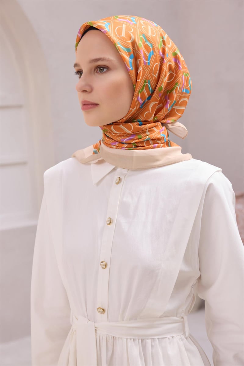 {URUNSEO_TITLE} | BELLI | POLYESTER EŞARP | BELLİ İMZA DESEN NOVA TURUNCU EŞARP 1013