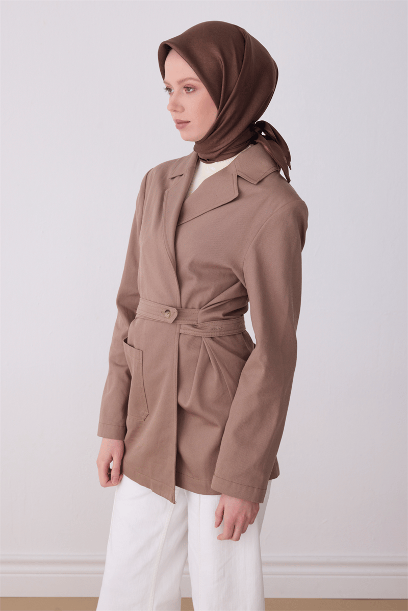 Belli Kahverengi Klasik Desen %100 Twill İpek Eşarp 4305-86
