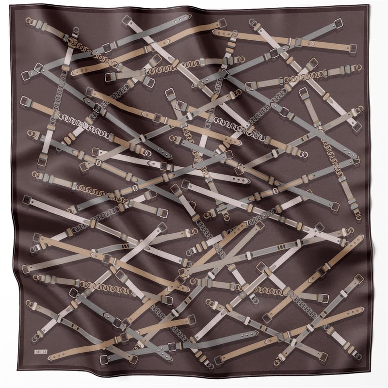 BELLİ KEMER DESEN İPEK EŞARP 4200D (TWILL) KAHVE BEJ - 35