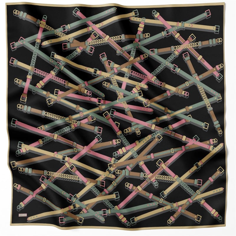 BELLİ KEMER DESEN İPEK EŞARP 4200D (TWILL) SİYAH PEMBE - 01
