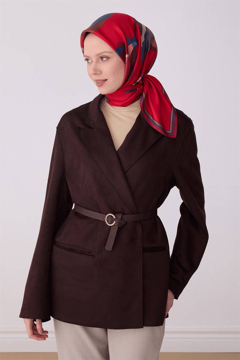 Belli Kırmızı Çiçek Desen %100 Twill İpek Eşarp 4303-81
