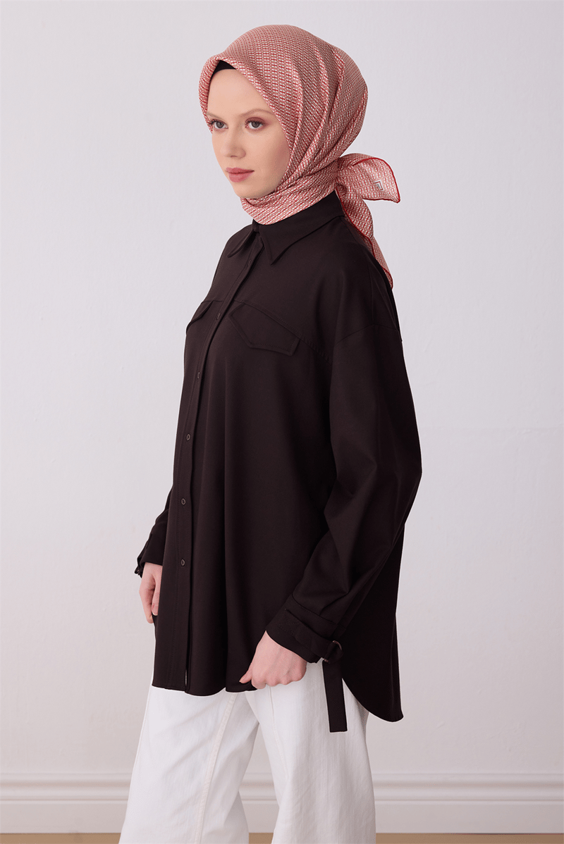 Belli Kırmızı Monogram Desen %100 Twill İpek Eşarp 4321-83