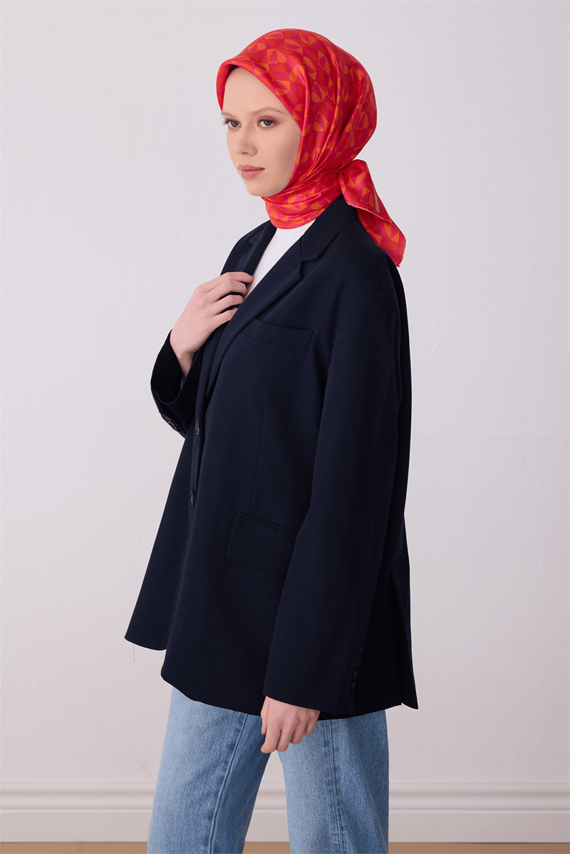Belli Kırmızı Obje Desen %100 Twill İpek Eşarp 4322-31