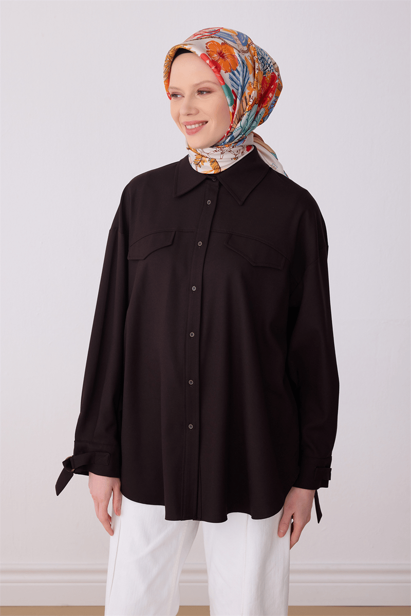 Belli Kırmızı Obje Desen %100 Twill İpek Eşarp 4324-03
