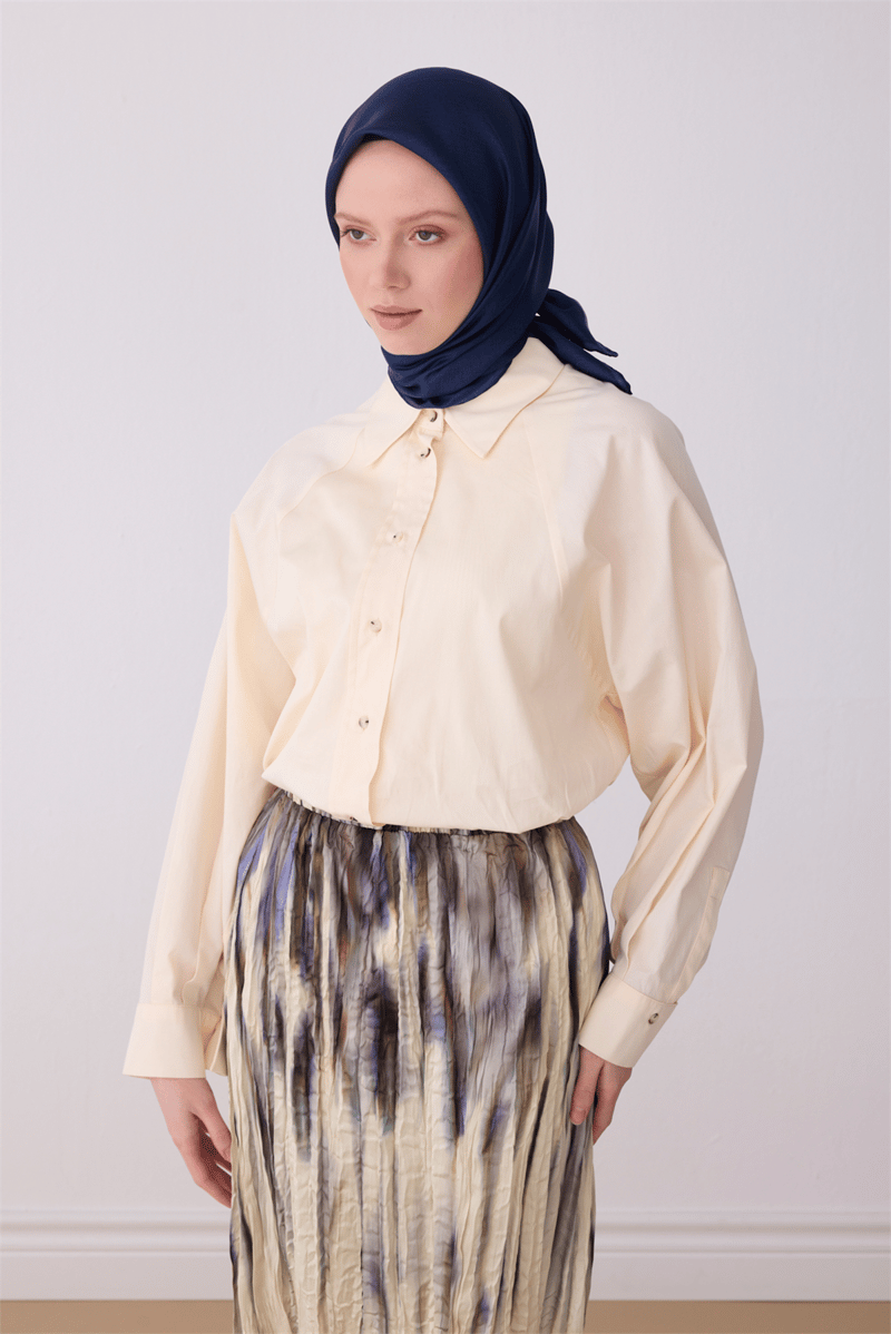 Belli Lacivert Klasik Desen %100 Twill İpek Eşarp 4305-52