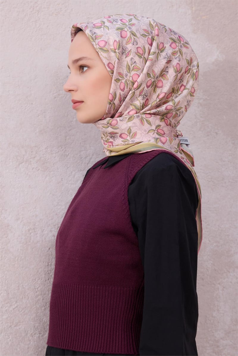 {URUNSEO_TITLE} | BELLI | BELLİ İPEK EŞARP | BELLİ LİMON İPEK EŞARP 4212D (TWILL) PUDRA - 04
