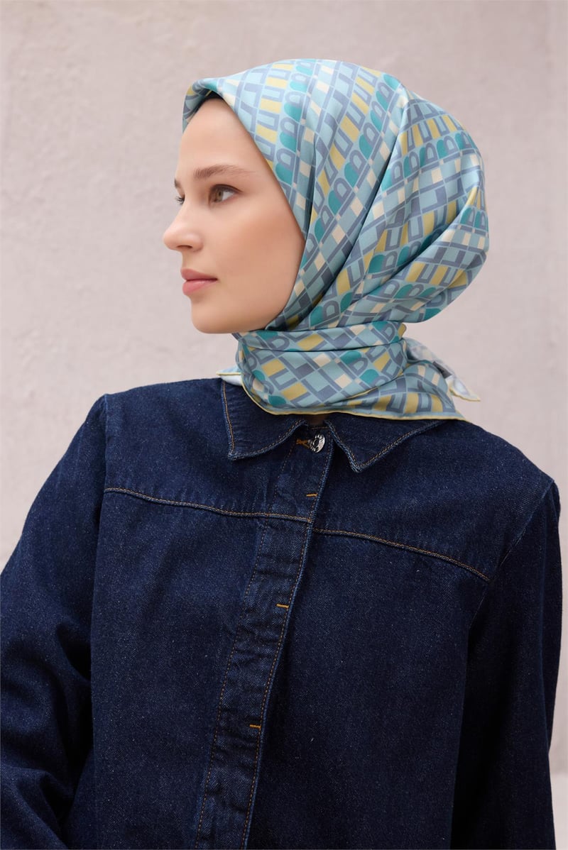 {URUNSEO_TITLE} | BELLI | BELLİ İPEK EŞARP | BELLİ LOGO DESEN İPEK EŞARP 4223D (TWILL) MAVİ YEŞİL - 38