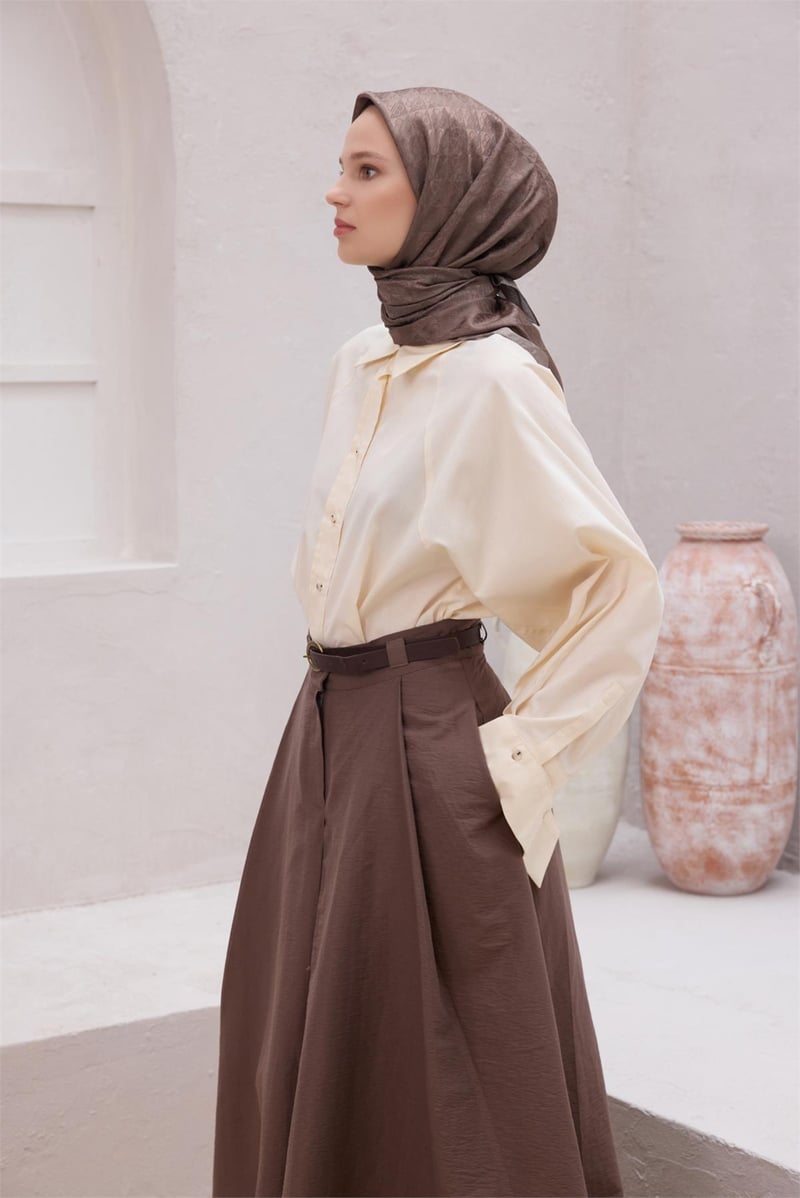 {URUNSEO_TITLE} | BELLI | POLYESTER EŞARP | BELLİ LOGO DESEN J.MONOGRAM BRONZ KAHVE EŞARP