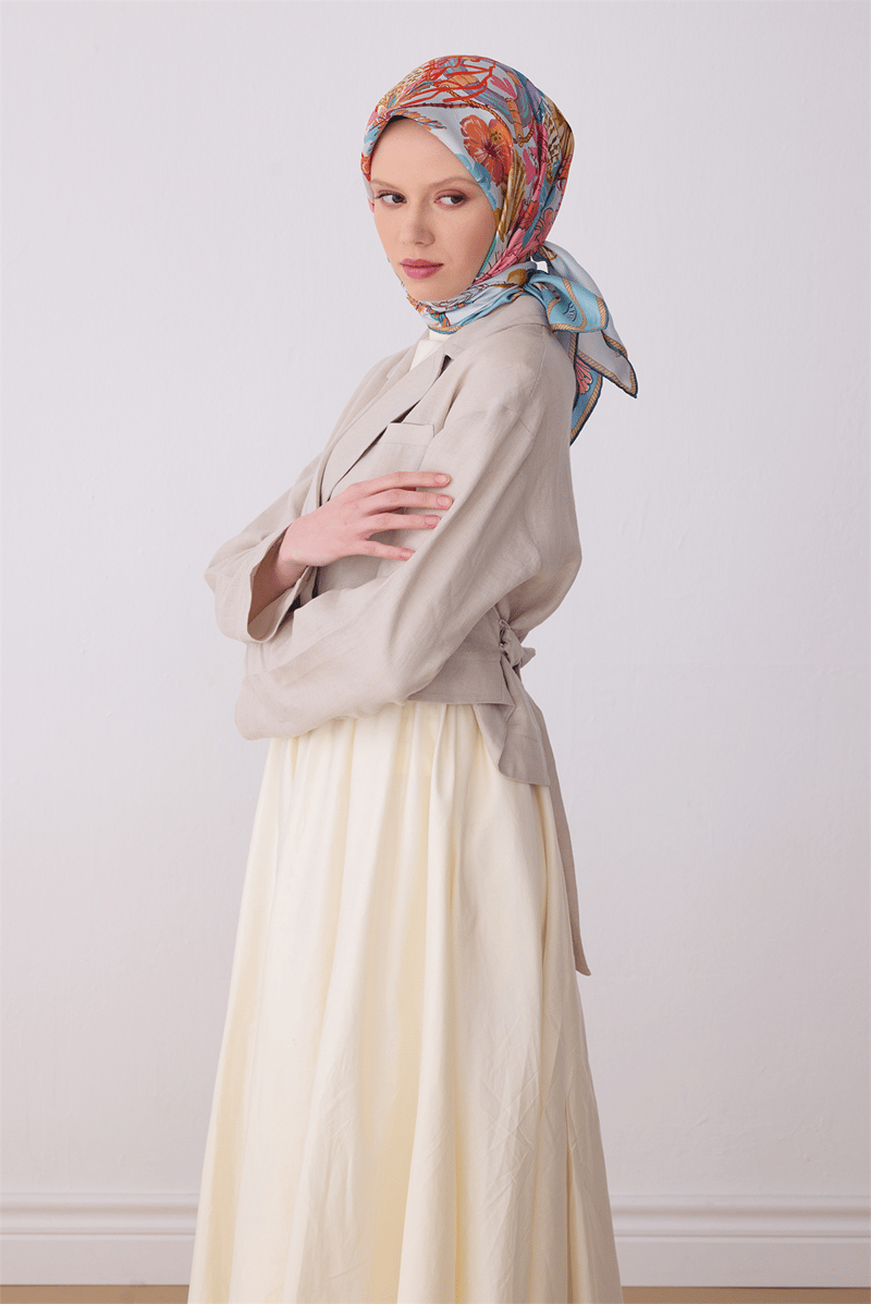 Belli Mint Obje Desen %100 Twill İpek Eşarp 4324-01
