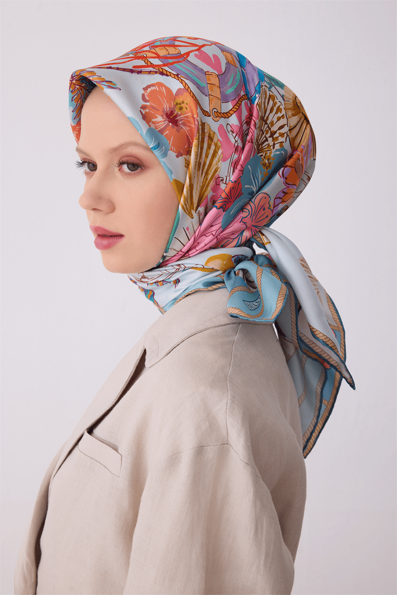 Belli Mint Obje Desen %100 Twill İpek Eşarp 4324-01