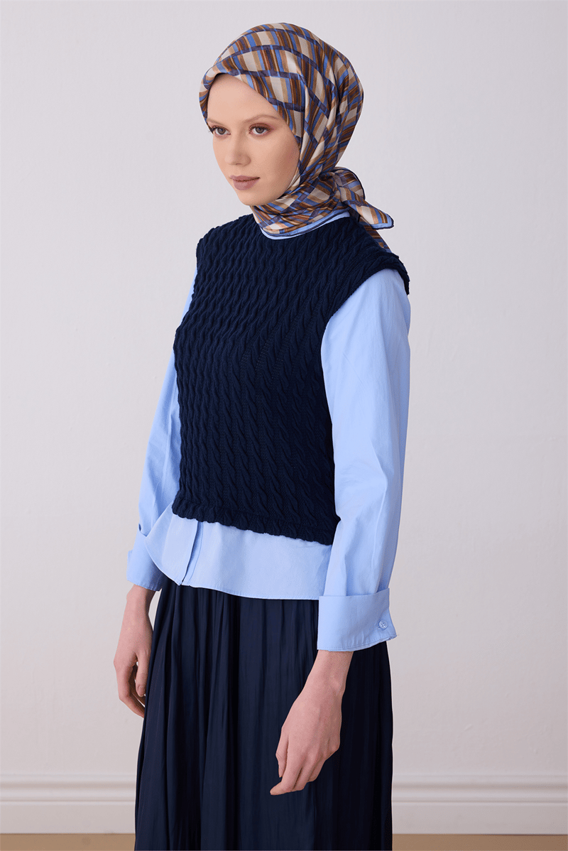 Belli Mor Geometrik Desen %100 Twill İpek Eşarp 4302-32