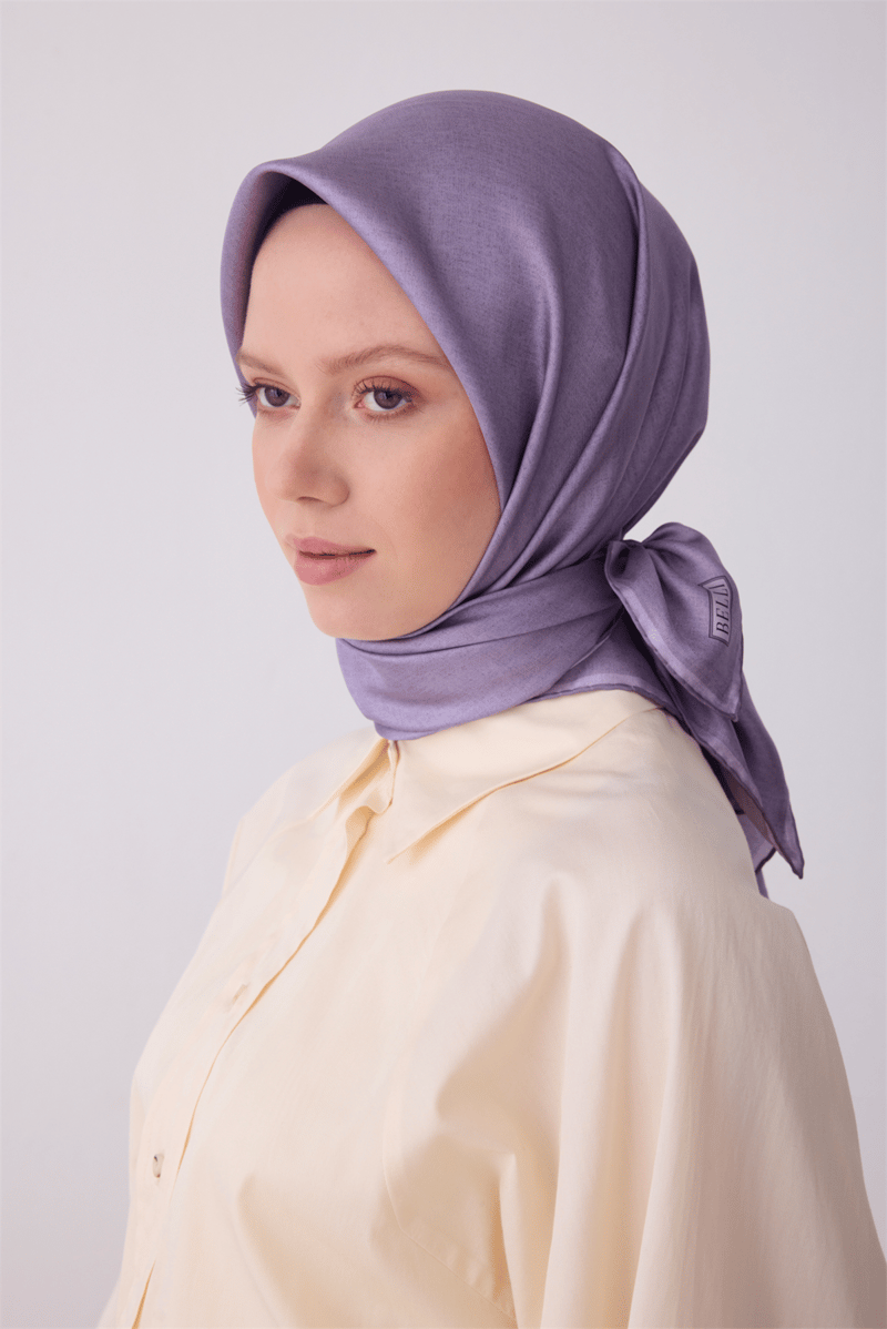 Belli Mor Klasik Desen %100 Twill İpek Eşarp 4305-05