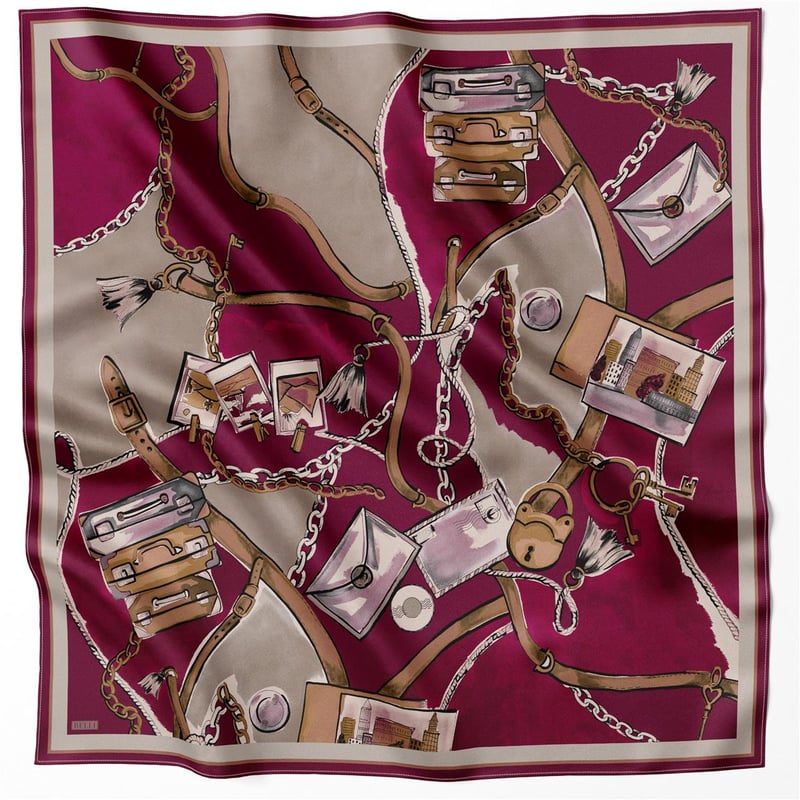 BELLİ OBJE DESEN İPEK EŞARP 4205D (TWILL) BORDO - 04