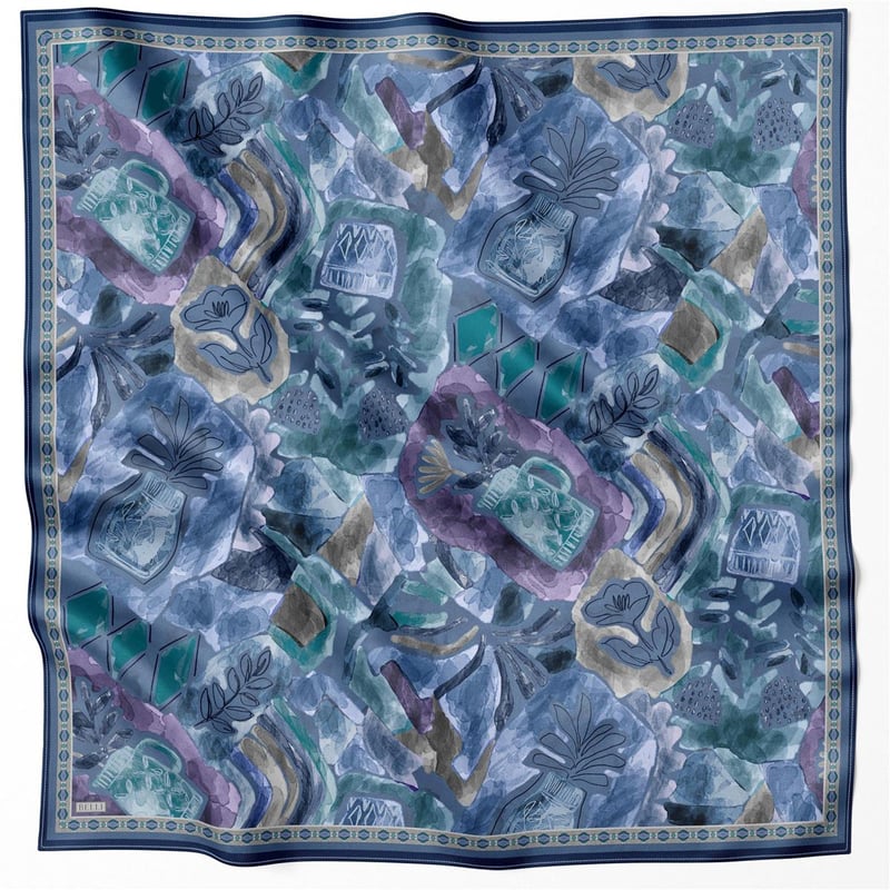{URUNSEO_TITLE} | BELLI | BELLİ İPEK EŞARP | BELLİ OBJE DESEN İPEK EŞARP 4216D (TWILL) MAVİ - 85