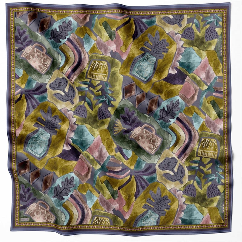 BELLİ OBJE DESEN İPEK EŞARP 4216D (TWILL) FÜME - 53