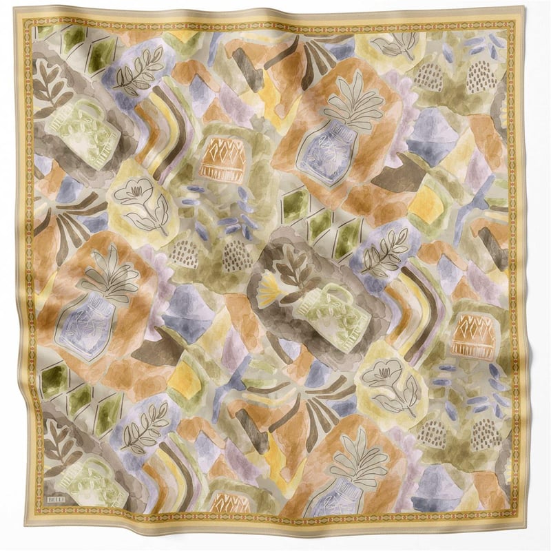 BELLİ OBJE DESEN İPEK EŞARP 4216D (TWILL) SARI - 56