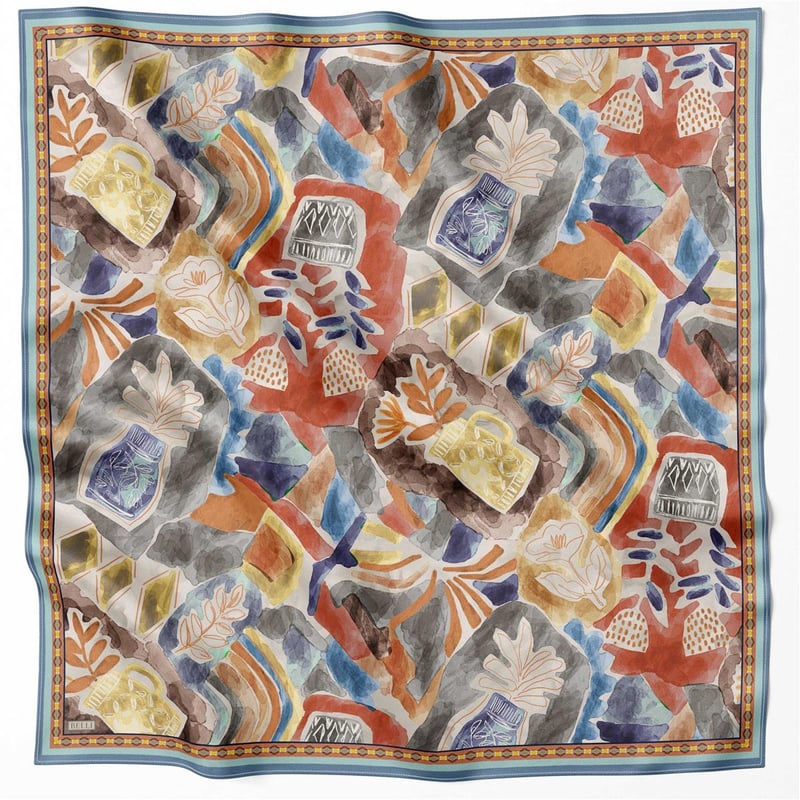 BELLİ OBJE DESEN İPEK EŞARP 4216D (TWILL) İNDİGO - 05