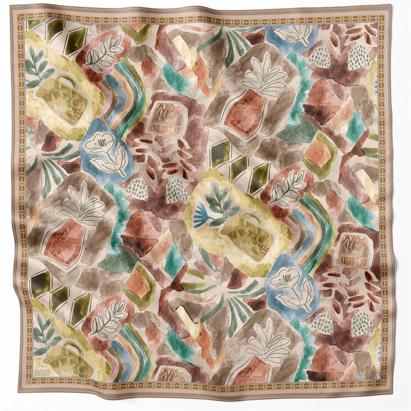 BELLİ OBJE DESEN İPEK EŞARP 4216D (TWILL) VİZON - 81