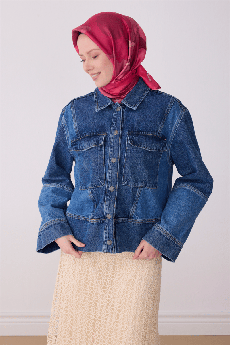 Belli Pembe Çiçek Desen %100 Twill İpek Eşarp 4306-30