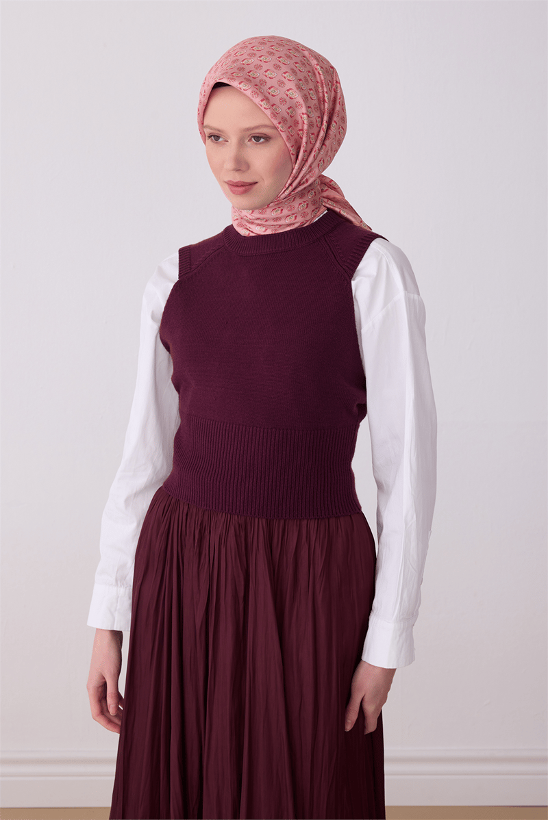Belli Pembe Etnik Desen %100 Twill İpek Eşarp 4308-03