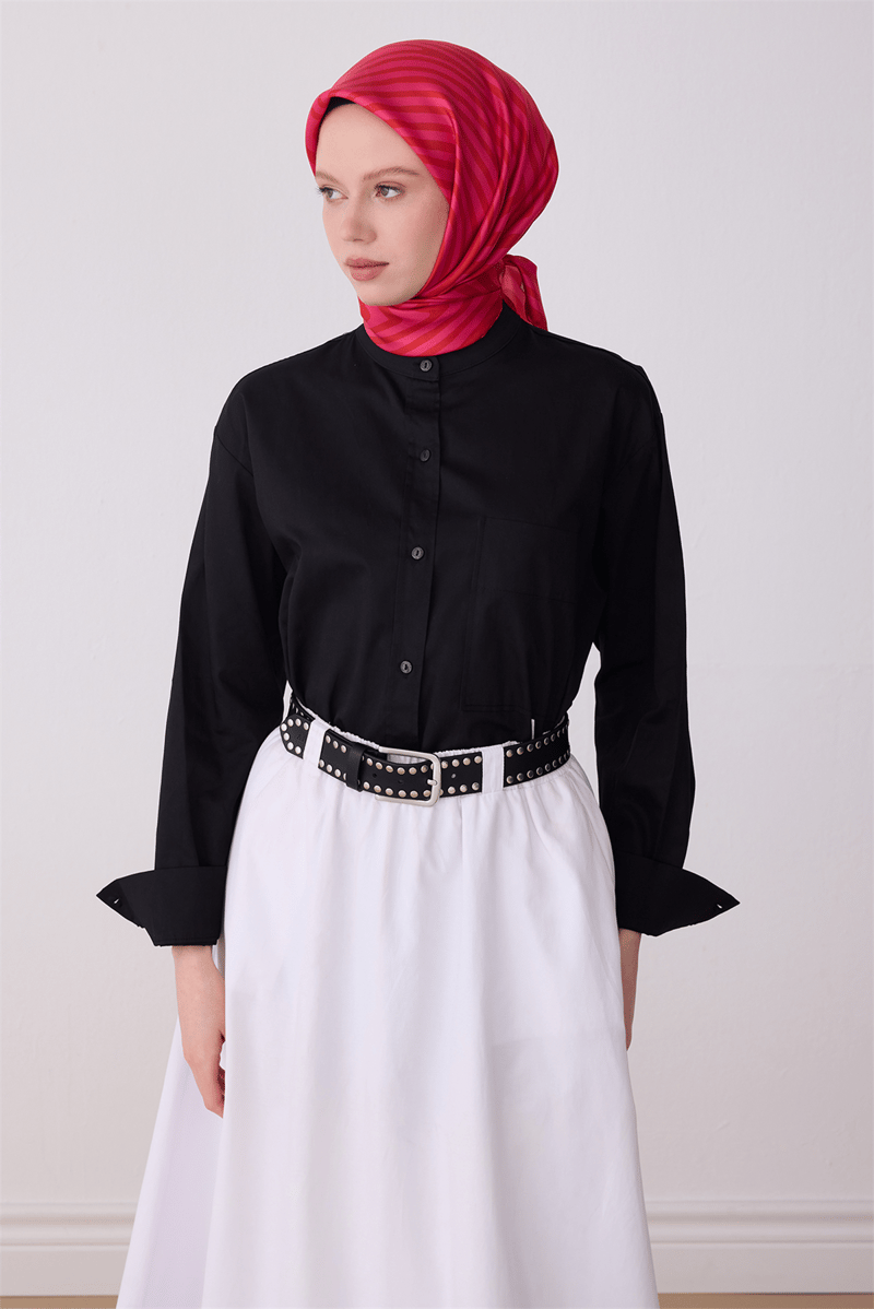 Belli Pembe Geometrik Desen %100 Twill İpek Eşarp 4325-57