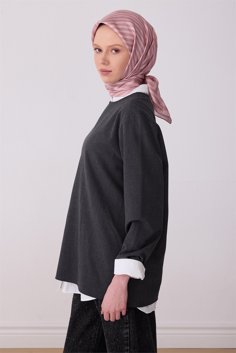 Belli Pembe Geometrik Desen %100 Twill İpek Eşarp 4325-01