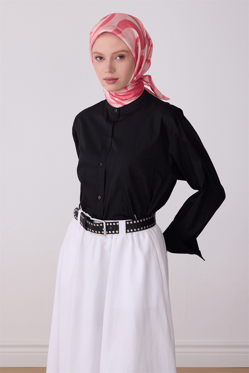 Belli Pembe Geometrik Desen %100 Twill İpek Eşarp 4327-56