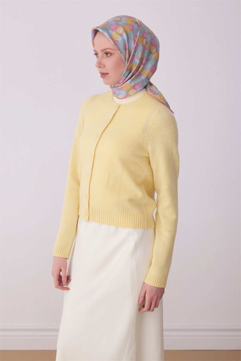 Belli Pembe Obje Desen %100 Twill İpek Eşarp 4313-52