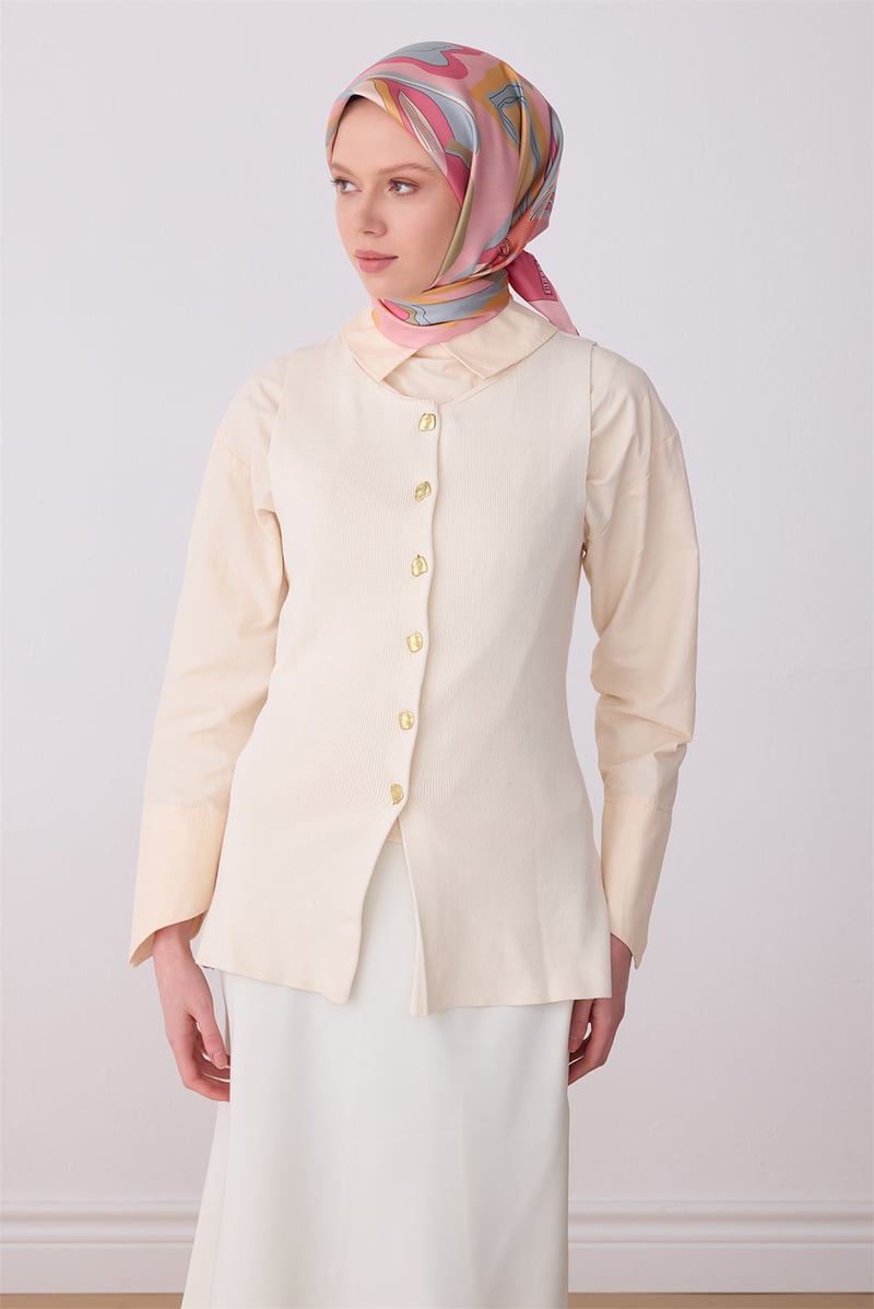 Belli Pembe Soyut Desen %100 Twill İpek Eşarp 4318-02