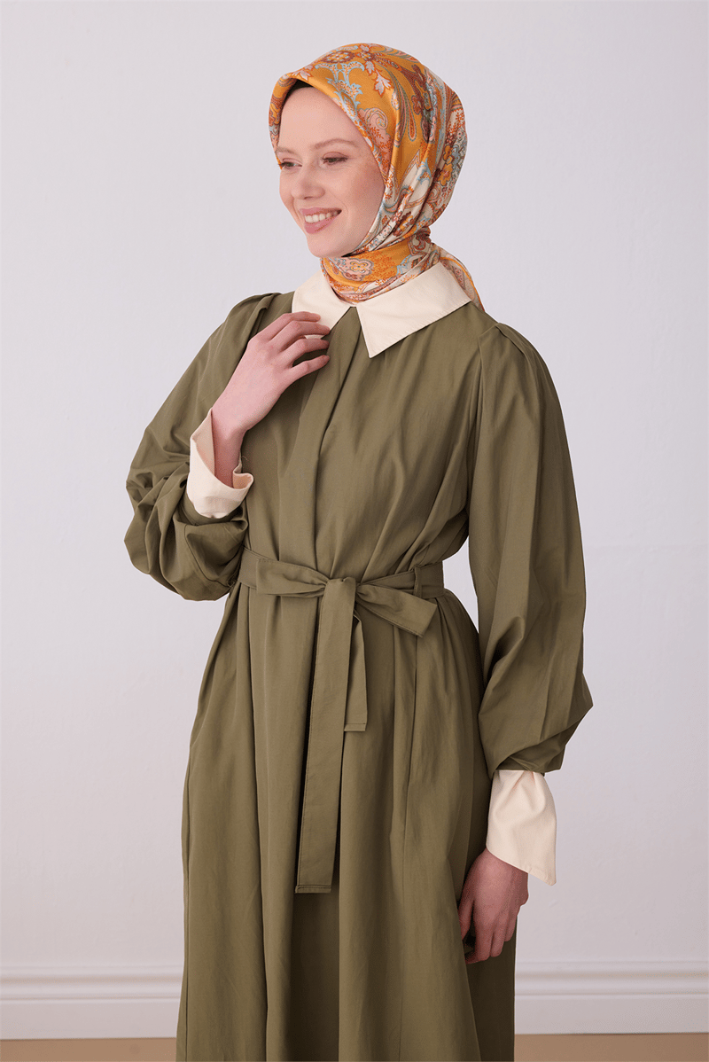 Belli Sarı Etnik Desen %100 Twill İpek Eşarp 4304-81