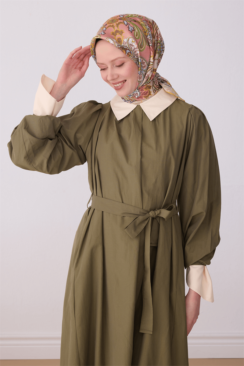 Belli Sarı Etnik Desen %100 Twill İpek Eşarp 4304-32