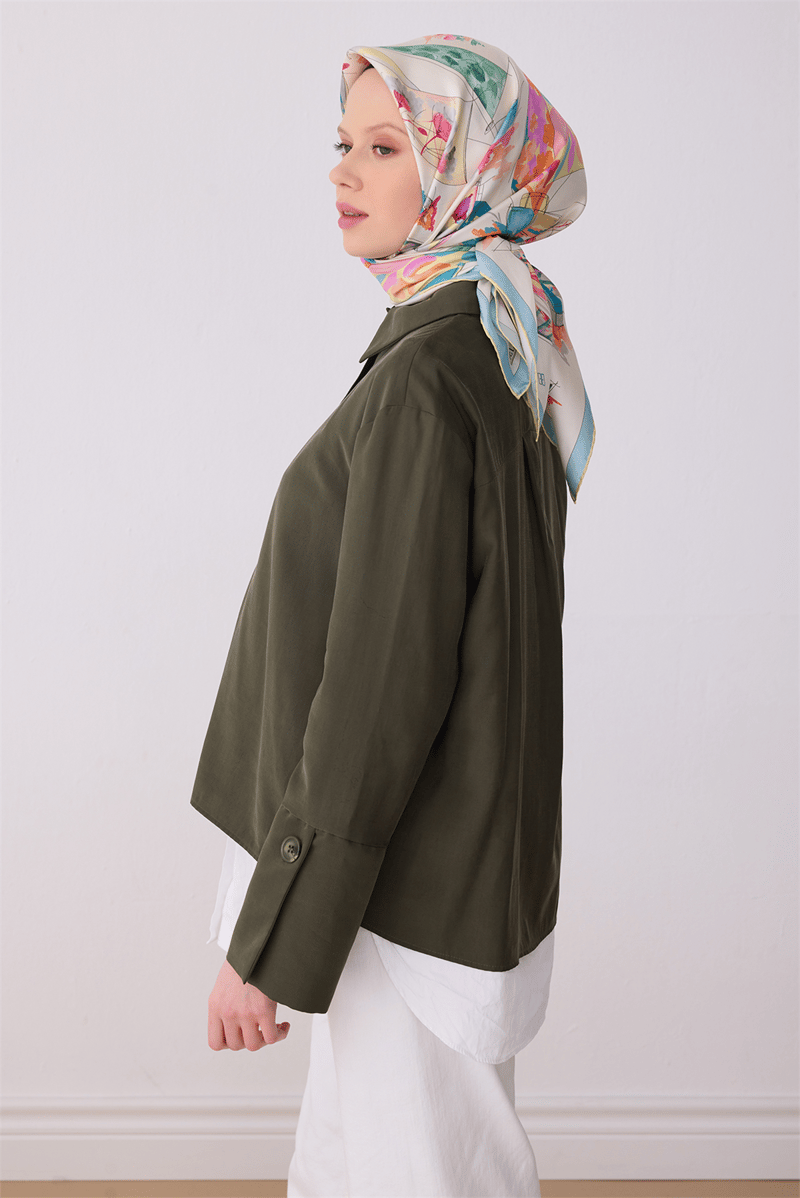 Belli Sarı Obje Desen %100 Twill İpek Eşarp 4316-81