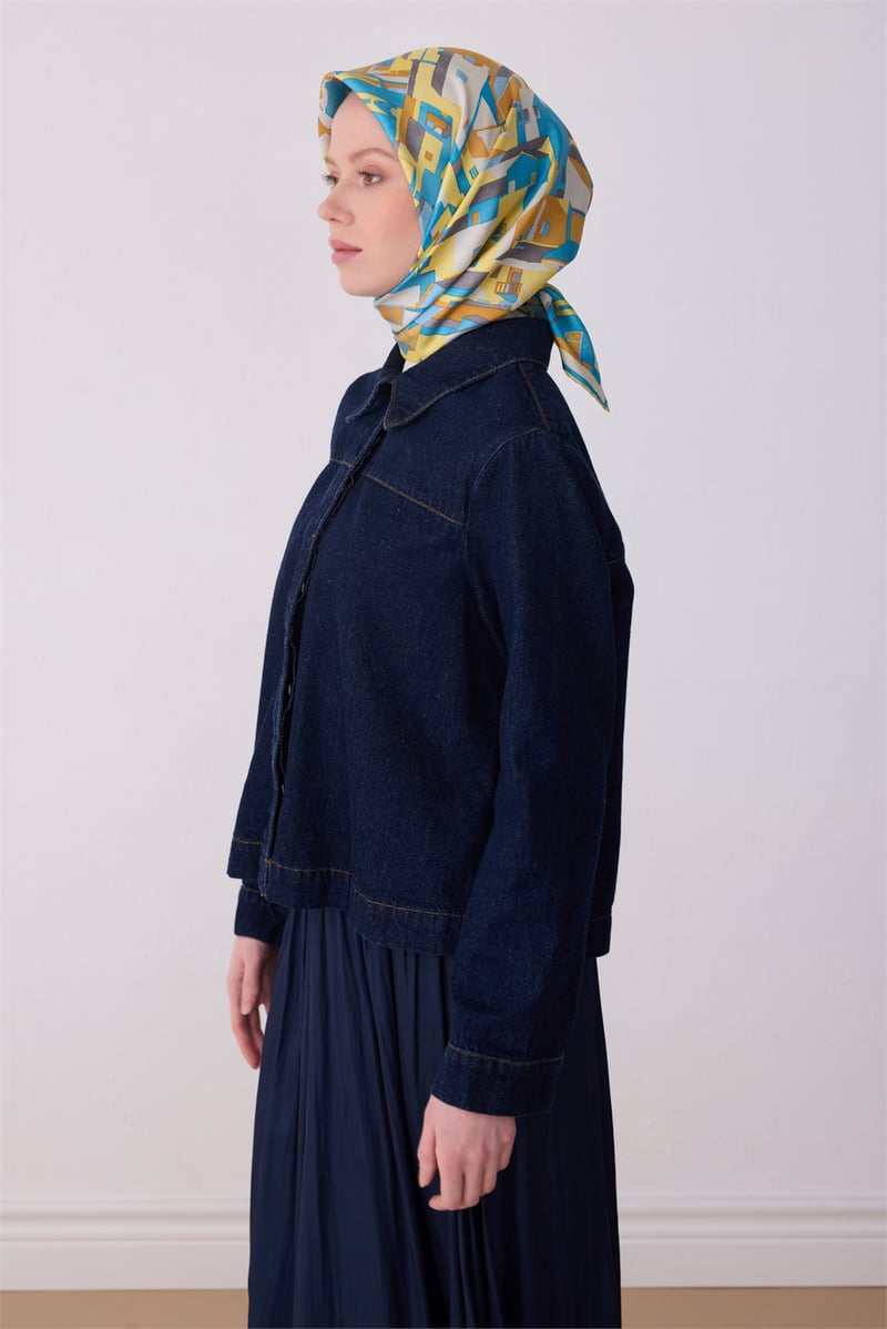 Belli Sarı Obje Desen %100 Twill İpek Eşarp 4307-84