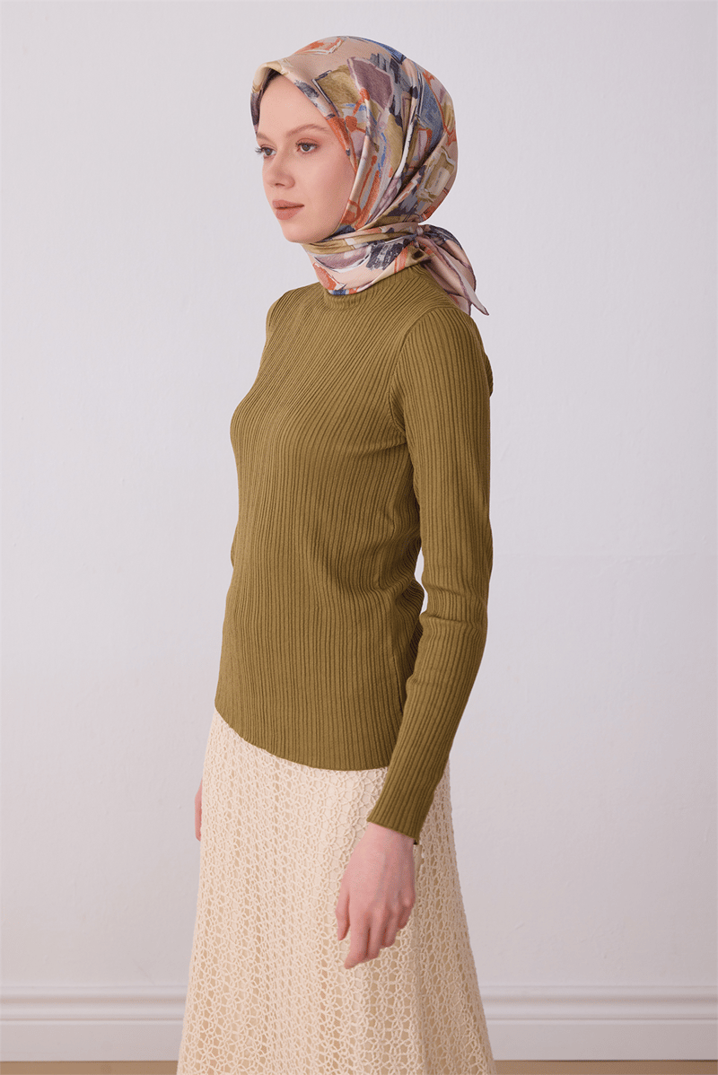 Belli Sarı Soyut Desen %100 Twill İpek Eşarp 4310-82