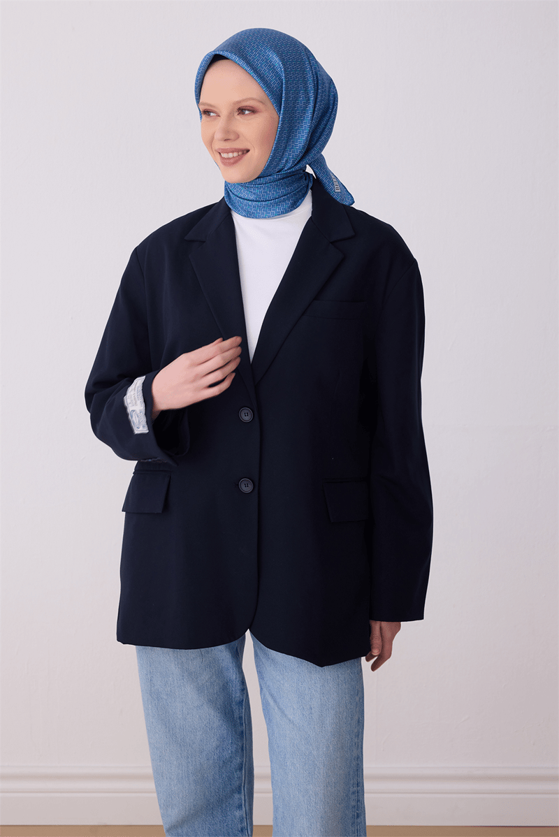 Belli Siyah Klasik Desen %100 Twill İpek Eşarp 4317-50