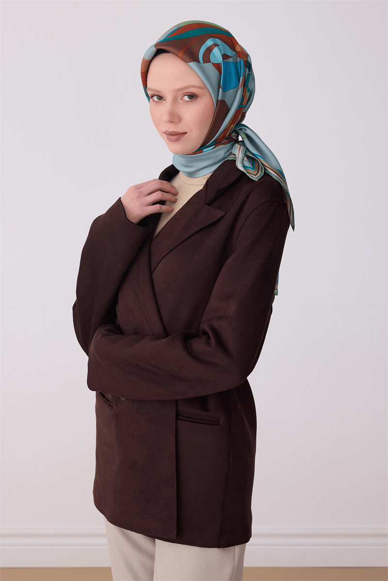 Belli Yeşil Çiçek Desen %100 Twill İpek Eşarp 4303-84