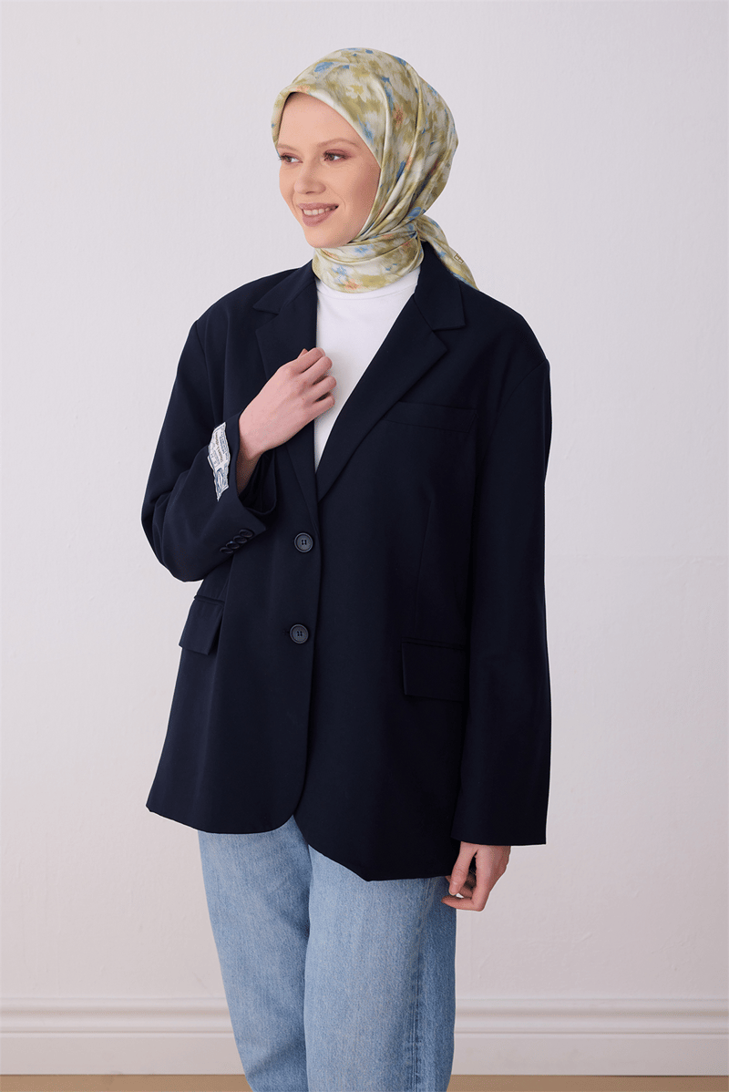 Belli Yeşil Çiçek Desen %100 Twill İpek Eşarp 4319-82