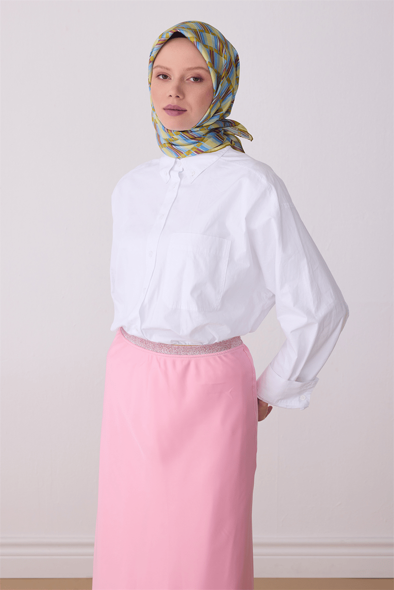 Belli Yeşil Geometrik Desen %100 Twill İpek Eşarp 4302-52