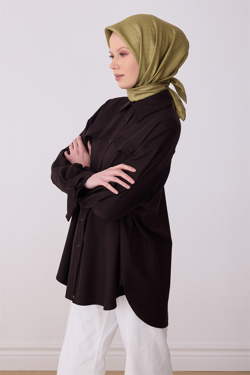 Belli Yeşil Klasik Desen %100 Twill İpek Eşarp 4317-88