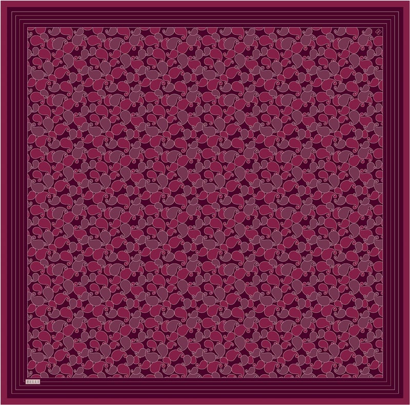 Bordo Etnik Desen %100 Twill İpek Eşarp 4422-86