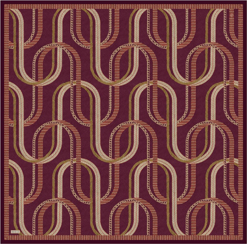 Bordo Geometrik Desen %100 Twill İpek Eşarp 4424-36