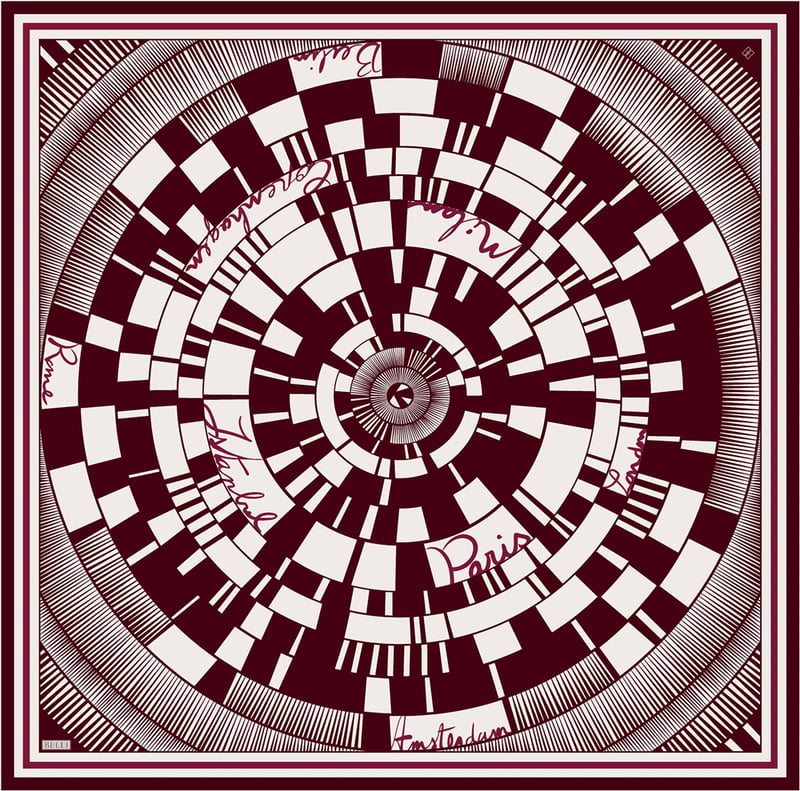 Bordo Geometrik Desen %100 Twill İpek Eşarp 4411-88
