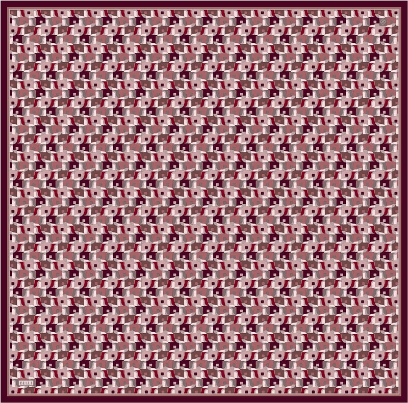 Bordo Geometrik Desen %100 Twill İpek Eşarp 4402-03